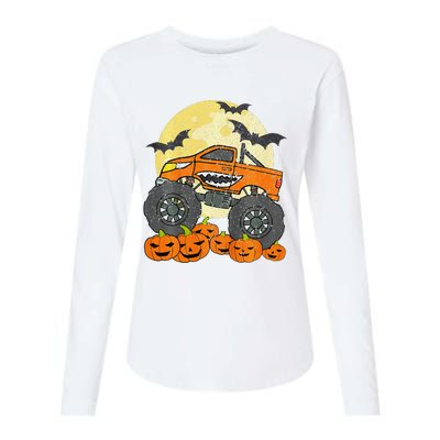 Monster Truck Halloween Jack O Lantern Moon Pumpkin Womens Cotton Relaxed Long Sleeve T-Shirt