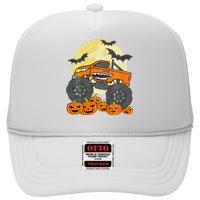 Monster Truck Halloween Jack O Lantern Moon Pumpkin High Crown Mesh Back Trucker Hat