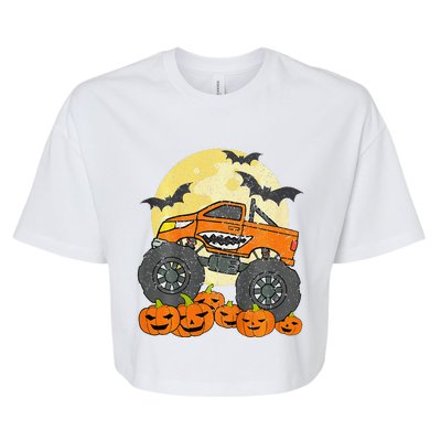 Monster Truck Halloween Jack O Lantern Moon Pumpkin Bella+Canvas Jersey Crop Tee