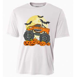 Monster Truck Halloween Jack O Lantern Moon Pumpkin Cooling Performance Crew T-Shirt