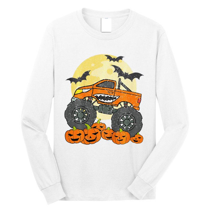 Monster Truck Halloween Jack O Lantern Moon Pumpkin Long Sleeve Shirt