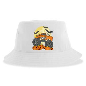 Monster Truck Halloween Jack O Lantern Moon Pumpkin Sustainable Bucket Hat