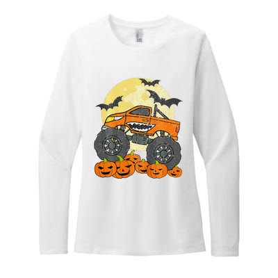 Monster Truck Halloween Jack O Lantern Moon Pumpkin Womens CVC Long Sleeve Shirt