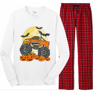 Monster Truck Halloween Jack O Lantern Moon Pumpkin Long Sleeve Pajama Set