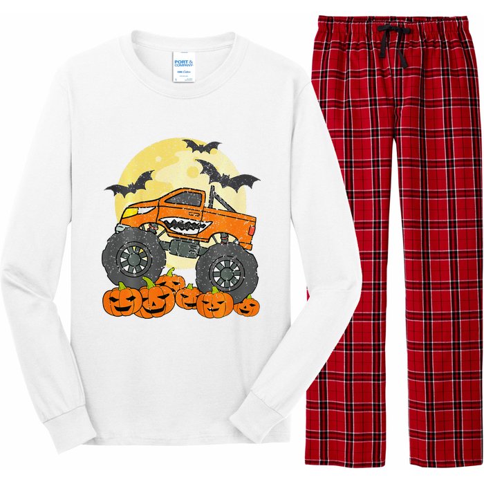 Monster Truck Halloween Jack O Lantern Moon Pumpkin Long Sleeve Pajama Set