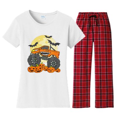 Monster Truck Halloween Jack O Lantern Moon Pumpkin Women's Flannel Pajama Set