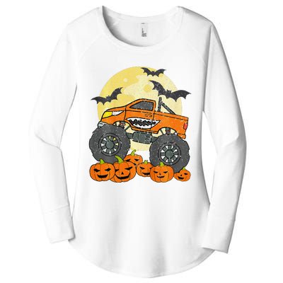 Monster Truck Halloween Jack O Lantern Moon Pumpkin Women's Perfect Tri Tunic Long Sleeve Shirt