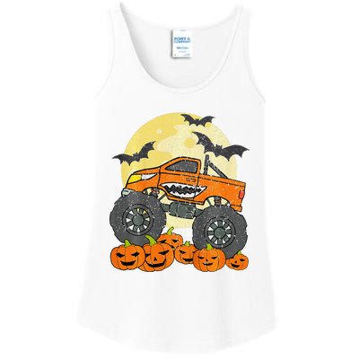 Monster Truck Halloween Jack O Lantern Moon Pumpkin Ladies Essential Tank