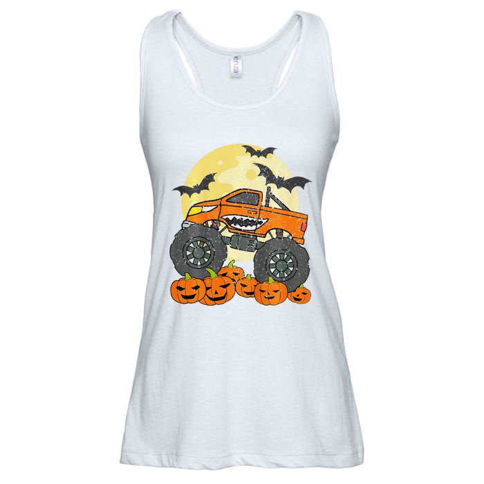 Monster Truck Halloween Jack O Lantern Moon Pumpkin Ladies Essential Flowy Tank