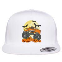 Monster Truck Halloween Jack O Lantern Moon Pumpkin Flat Bill Trucker Hat