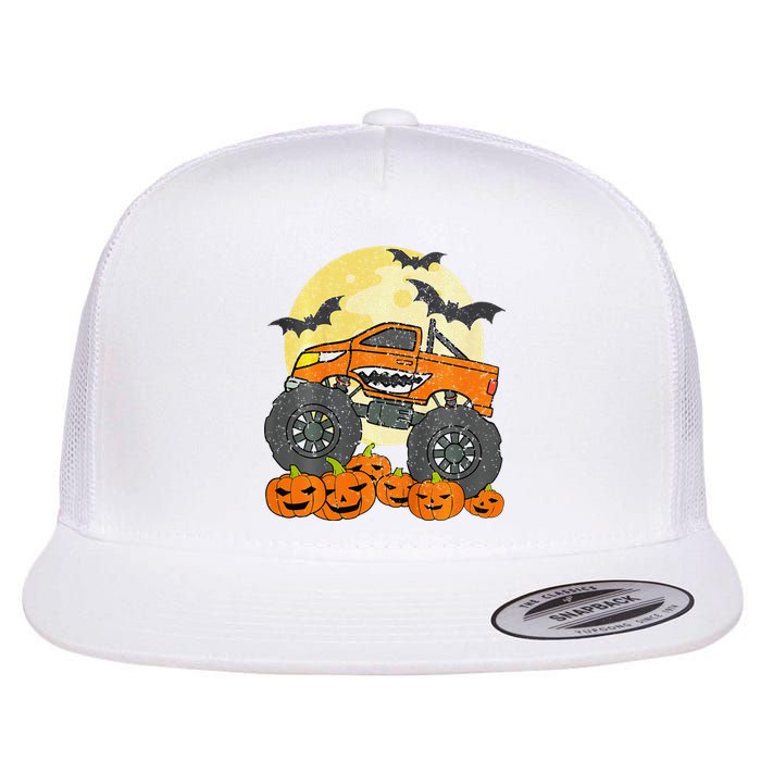 Monster Truck Halloween Jack O Lantern Moon Pumpkin Flat Bill Trucker Hat