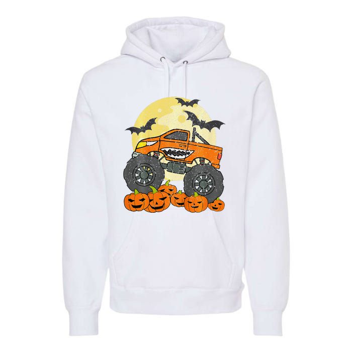 Monster Truck Halloween Jack O Lantern Moon Pumpkin Premium Hoodie