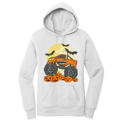 Monster Truck Halloween Jack O Lantern Moon Pumpkin Women's Pullover Hoodie