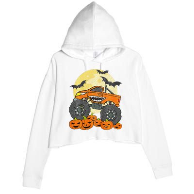 Monster Truck Halloween Jack O Lantern Moon Pumpkin Crop Fleece Hoodie