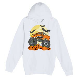 Monster Truck Halloween Jack O Lantern Moon Pumpkin Premium Pullover Hoodie