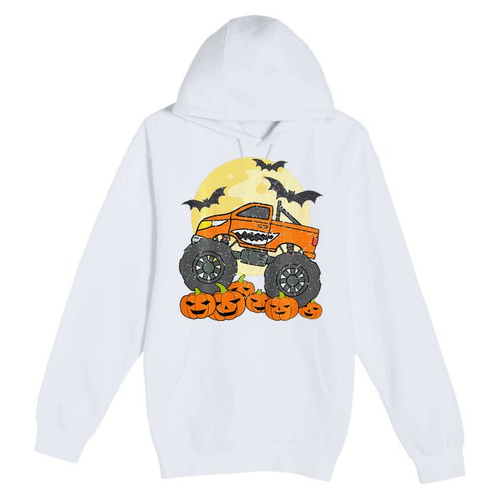 Monster Truck Halloween Jack O Lantern Moon Pumpkin Premium Pullover Hoodie