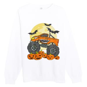 Monster Truck Halloween Jack O Lantern Moon Pumpkin Premium Crewneck Sweatshirt