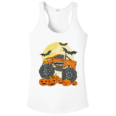 Monster Truck Halloween Jack O Lantern Moon Pumpkin Ladies PosiCharge Competitor Racerback Tank