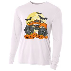 Monster Truck Halloween Jack O Lantern Moon Pumpkin Cooling Performance Long Sleeve Crew