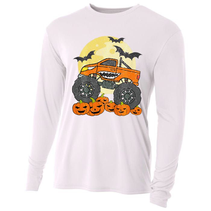 Monster Truck Halloween Jack O Lantern Moon Pumpkin Cooling Performance Long Sleeve Crew