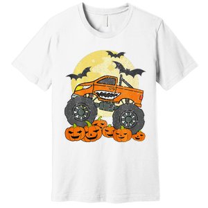 Monster Truck Halloween Jack O Lantern Moon Pumpkin Premium T-Shirt