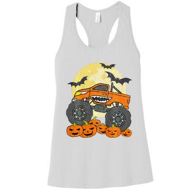 Monster Truck Halloween Jack O Lantern Moon Pumpkin Women's Racerback Tank