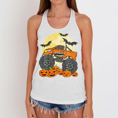 Monster Truck Halloween Jack O Lantern Moon Pumpkin Women's Knotted Racerback Tank