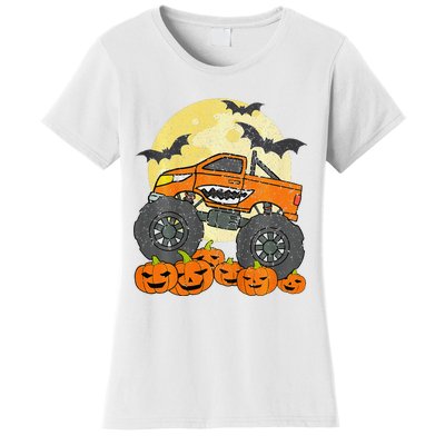 Monster Truck Halloween Jack O Lantern Moon Pumpkin Women's T-Shirt