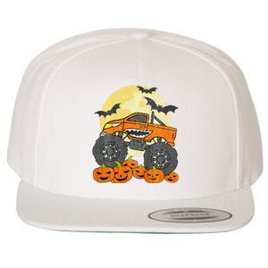 Monster Truck Halloween Jack O Lantern Moon Pumpkin Wool Snapback Cap