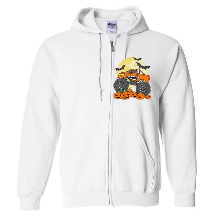 Monster Truck Halloween Jack O Lantern Moon Pumpkin Full Zip Hoodie