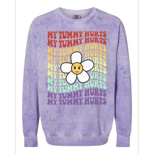 My Tummy Hurts Tummy Ache Survivor Retro Sunflower Women Colorblast Crewneck Sweatshirt