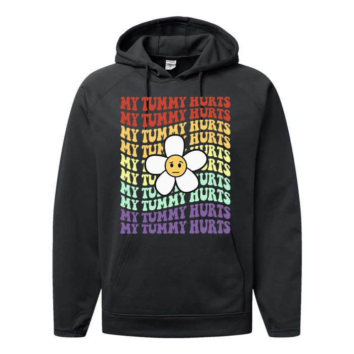 My Tummy Hurts Tummy Ache Survivor Retro Sunflower Women Performance Fleece Hoodie