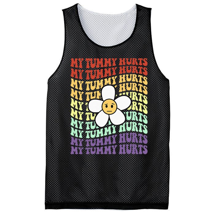 My Tummy Hurts Tummy Ache Survivor Retro Sunflower Women Mesh Reversible Basketball Jersey Tank