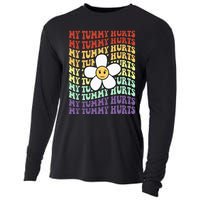 My Tummy Hurts Tummy Ache Survivor Retro Sunflower Women Cooling Performance Long Sleeve Crew