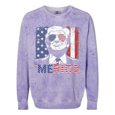 Merica Trump Happy 4th Of July Trump American Flag Colorblast Crewneck Sweatshirt