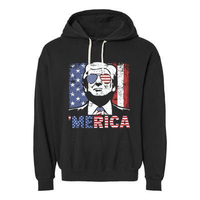 Merica Trump Happy 4th Of July Trump American Flag Garment-Dyed Fleece Hoodie