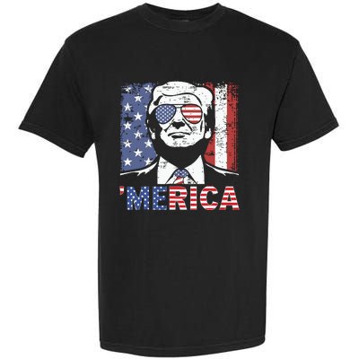 Merica Trump Happy 4th Of July Trump American Flag Garment-Dyed Heavyweight T-Shirt