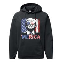 Merica Trump Happy 4th Of July Trump American Flag Performance Fleece Hoodie