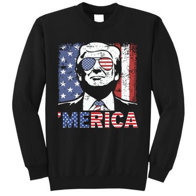 Merica Trump Happy 4th Of July Trump American Flag Sweatshirt