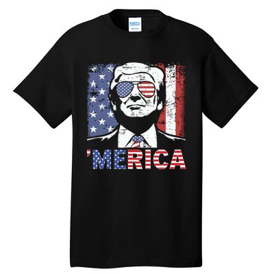 Merica Trump Happy 4th Of July Trump American Flag Tall T-Shirt