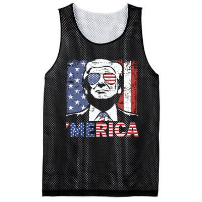 Merica Trump Happy 4th Of July Trump American Flag Mesh Reversible Basketball Jersey Tank