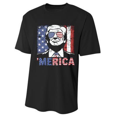 Merica Trump Happy 4th Of July Trump American Flag Performance Sprint T-Shirt