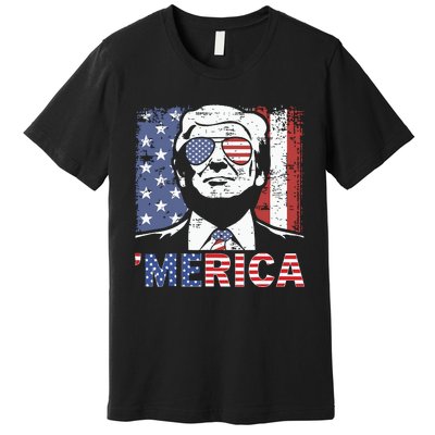 Merica Trump Happy 4th Of July Trump American Flag Premium T-Shirt