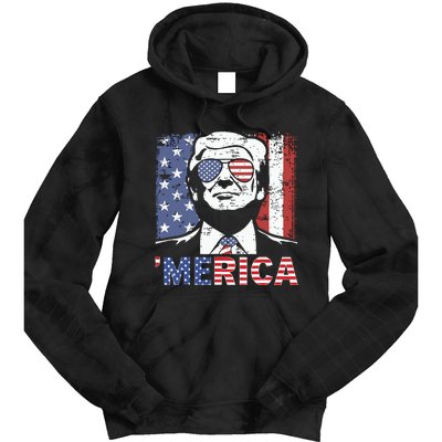 Merica Trump Happy 4th Of July Trump American Flag Tie Dye Hoodie