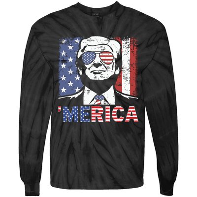 Merica Trump Happy 4th Of July Trump American Flag Tie-Dye Long Sleeve Shirt