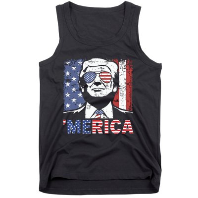 Merica Trump Happy 4th Of July Trump American Flag Tank Top