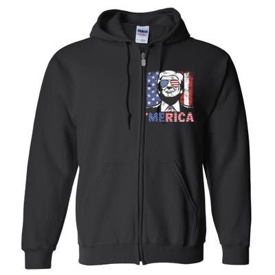 Merica Trump Happy 4th Of July Trump American Flag Full Zip Hoodie