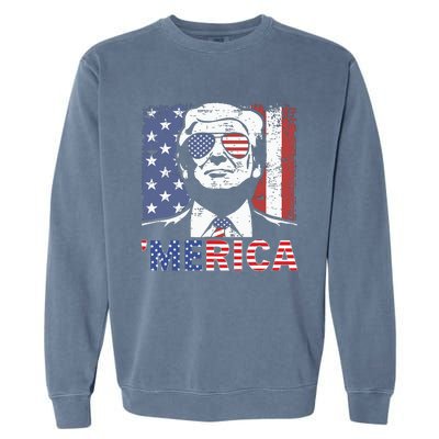 Merica Trump Happy 4th Of July Trump American Flag Garment-Dyed Sweatshirt