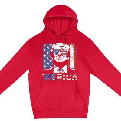 Merica Trump Happy 4th Of July Trump American Flag Premium Pullover Hoodie