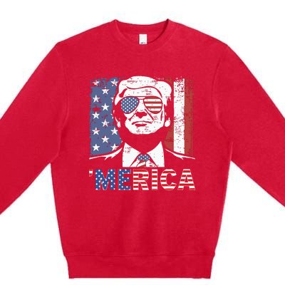 Merica Trump Happy 4th Of July Trump American Flag Premium Crewneck Sweatshirt